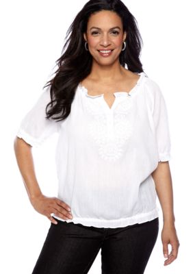 Jones New York Sport Plus Size Raglan Top With Embroidery
