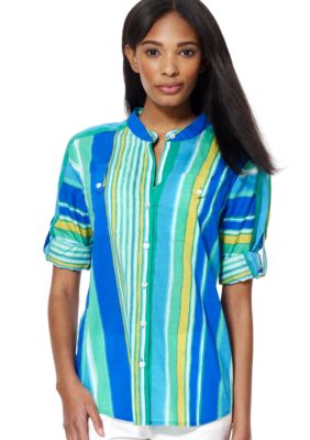 Jones New York Sport Button Front Striped Shirt