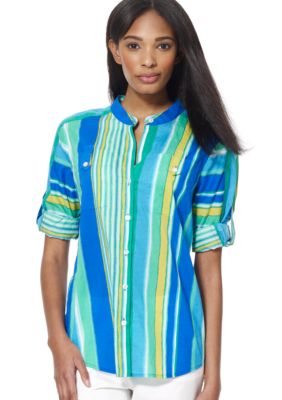 Jones New York Sport Button Front Striped Shirt