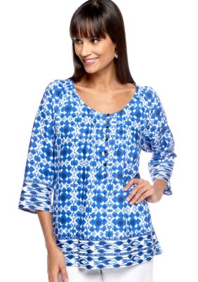 Jones New York Sport Print Mix Raglan Linen Blouse
