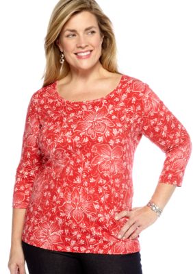 Jones New York Sport Plus Size 3/4 Sleeve Scoop Neck Top