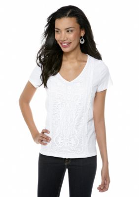 Jones New York Sport Petite Flutter Sleeve Lace V-Neck