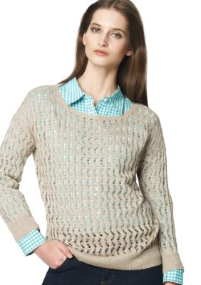 Jones New York Sport Zigzag Stitch Boat Neck Sweater
