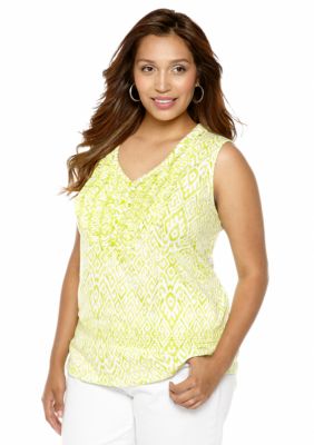 Jones New York Sport Plus Size Sleeveless Ruffle V-Neck Tank
