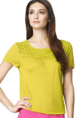Jones New York Sport Crochet Yoke Knit Top