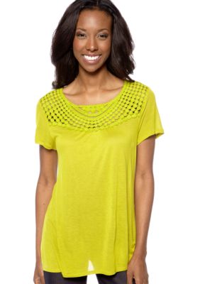 Jones New York Sport Crochet Neck Knit Top
