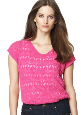 Jones New York Sport Short Sleeve Crochet Sweater