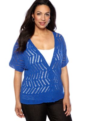 Jones New York Sport Plus Size Open Stitched Short Sleeve Cardigan