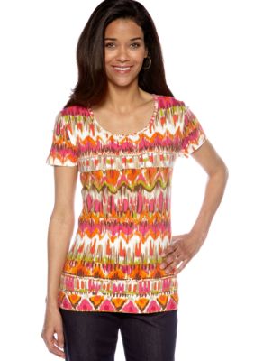 Jones New York Sport Petite Short Sleeve Scoop Neck Print Top