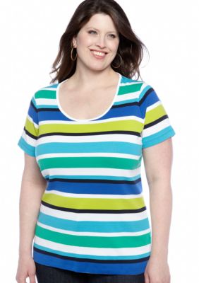 Jones New York Sport Plus Size Stripe Tee With Scoop Neckline