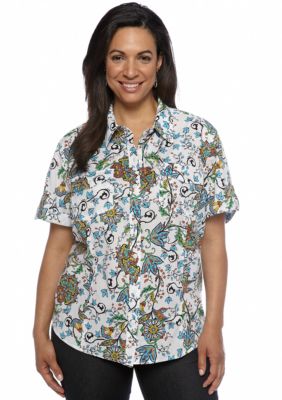 Jones New York Sport Plus Size Printed Camp Shirt