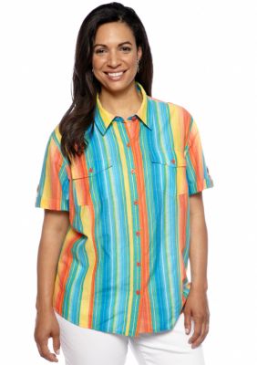 Jones New York Sport Plus Size Short Sleeve Stripe Camp Shirt