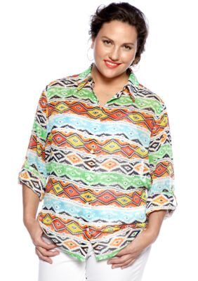Jones New York Sport Plus Size Roll Sleeve Shirt