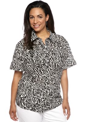 Jones New York Sport Plus Size Zebra Print Camp Shirt