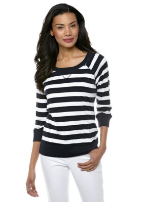 Jones New York Sport Knit Raglan Sleeve Stripe Top