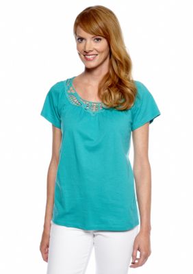 Jones New York Sport Flutter Sleeve Crochet Neck Top
