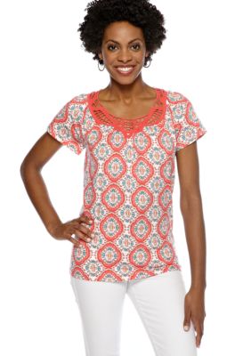 Jones New York Sport Flutter Sleeve Crochet Neck Top