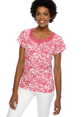 Jones New York Sport Flutter Sleeve Crochet Neck Top
