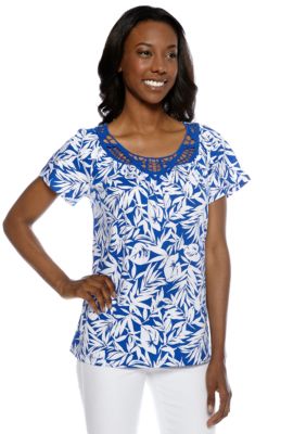 Jones New York Collection Printed Crochet Neck Top