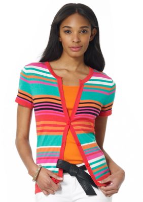 Jones New York Sport Short Sleeve Striped Cardigan