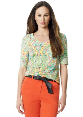 Jones New York Sport Paisley Print V-Neck Top