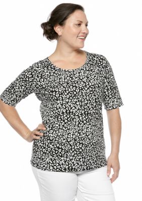 Jones New York Sport Plus Scoop Neck Animal Print Tee