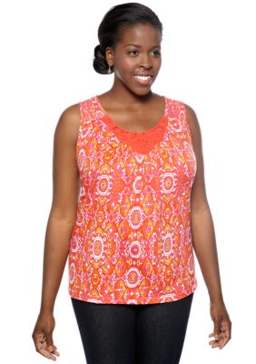 Jones New York Sport Plus Size Crochet Neckline Tank