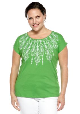 Jones New York Sport Plus Ballet Neck Embroidered Top