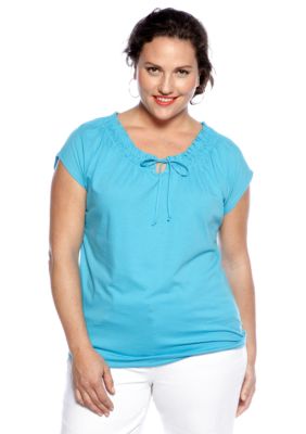 Jones New York Sport Plus Size Scoop Neck Top With Self Tie