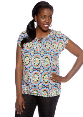 Jones New York Sport Plus Size Scoop Neck Top with Self Tie