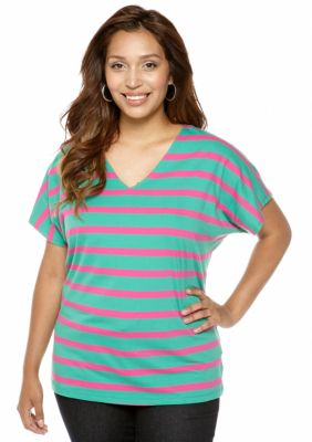 Jones New York Sport Plus Size Dolman Sleeve Stripe Tee