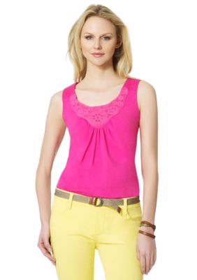 Jones New York Sport Scoop Neck Tank Top With Crochet Trim