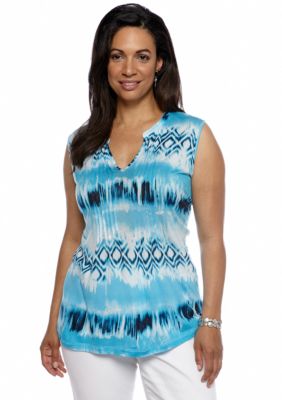Jones New York Sport Plus Size Split Neck Printed Tunic Top