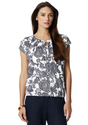 Jones New York Sport Printed Peasant Scoop Neck Tee