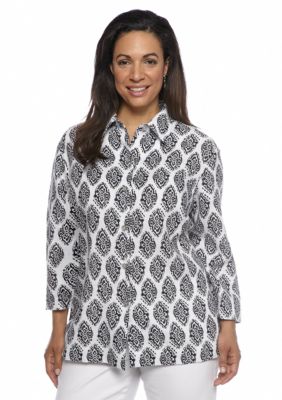 Jones New York Sport Plus Size Printed Boxy Linen Jacket