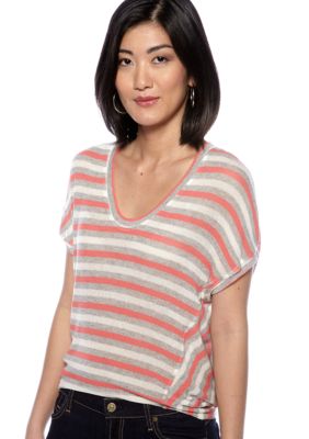 Red Haute Stripe V-Neck Pullover Knit