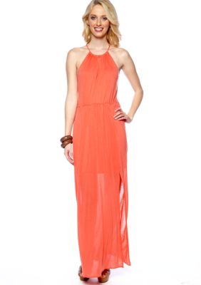 Red Haute Jersey Halter Maxi Dress