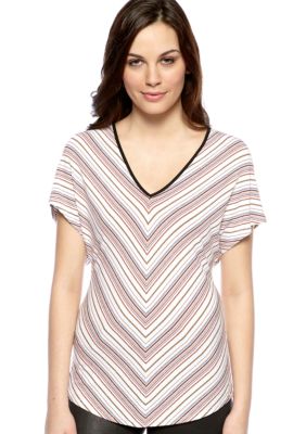 Red Haute Melange Stripe V-Neck Knit Tee