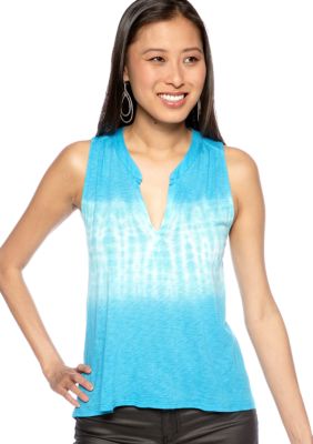 Red Haute Hi Lo Tie Dye Henley Tank