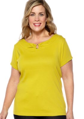 Rafaella Form + Function Plus Size Knit Top With Center Ring