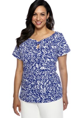 Rafaella Form + Function Plus Size Jungle Print Keyhole Top