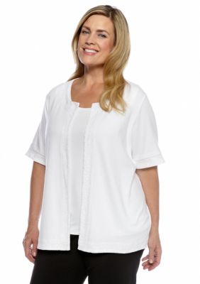 Rafaella Form + Function Plus Size Lace Trimmed Cardigan