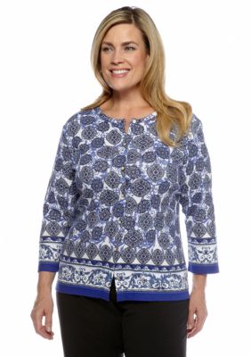 Rafaella Form + Function Plus Size Medallion Print Cardigan