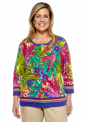 Rafaella Form + Function Plus Size Tropical Print Cardigan