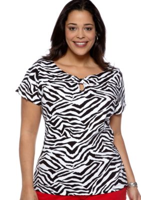 Rafaella Form + Function Plus Size Zebra Print Keyhole Top