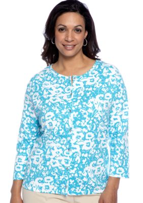 Rafaella Form + Function Plus Size Bi-Color Floral Print Cardigan