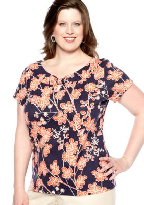 Rafaella Form + Function Plus Size Key Hole Neck Top