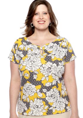 Rafaella Form + Function Plus Size Floral Print Top with Keyhole