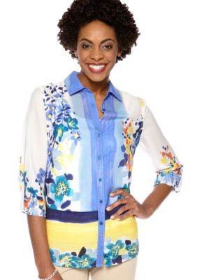 Rafaella Form + Function Plus Size Floral Print Georgette Shirt