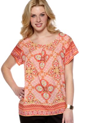 Rafaella Form + Function Plus Size Scarf Print Blouse